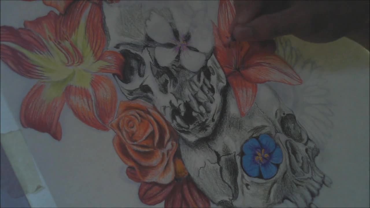 Skulls And Flowers Tattoo Design
