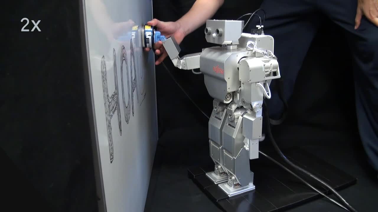 Humanoid robot learns to clean a whiteboard